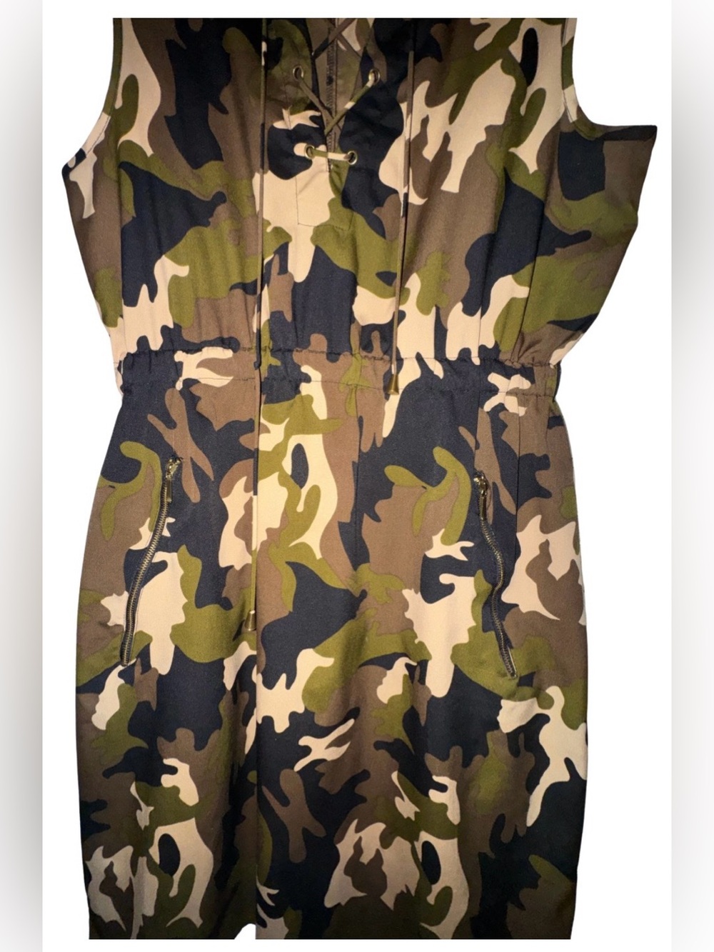 Speed Control Camo Lace-Up Dress with Zipper Pockets
